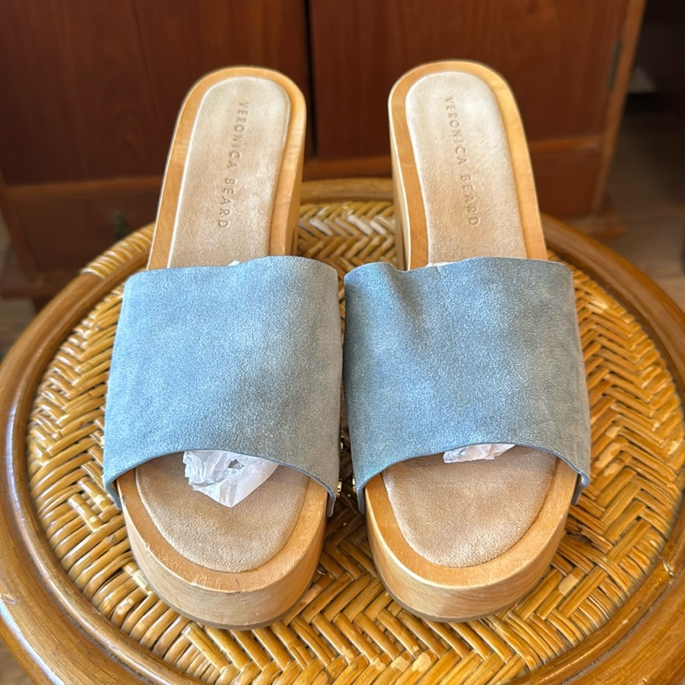 Veronica Beard Blue Suede Platform Slide Mules